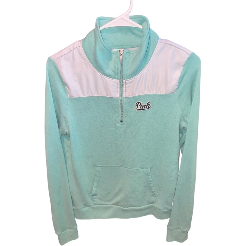 Women's Pink Mint Green & White Quarter Zip Sweatshirt Size S/P